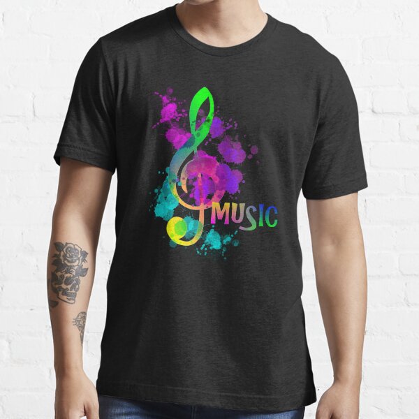 "Music Themed Artistic Paint Splatter Colorful Rainbow Design" Tshirt by Artification