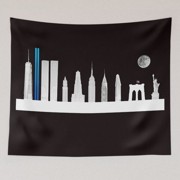 Item preview, York City Skyline White Buildings, Blue Searchlights and Supermoon designed and sold by Warren Paul Harris.