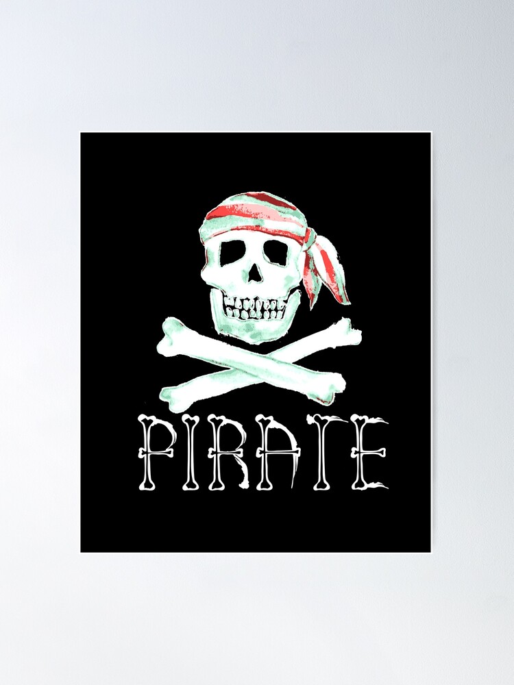 Pirates King Of The Pirates T shirt Design . Skull in pirate bandana with  knife in mouth.