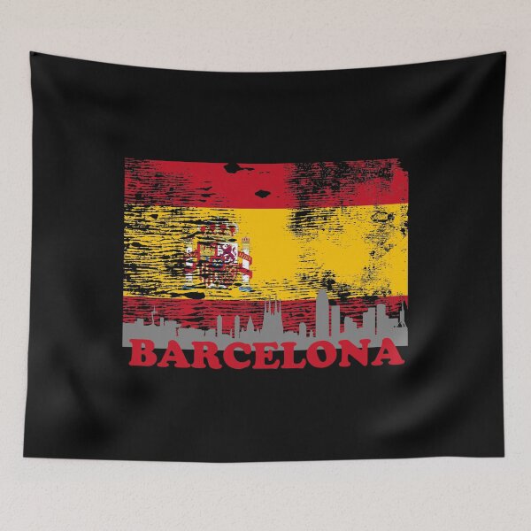 Item preview, Barcelona Skyline Silhouette City Spain Distressed Flag designed and sold by LarkDesigns.