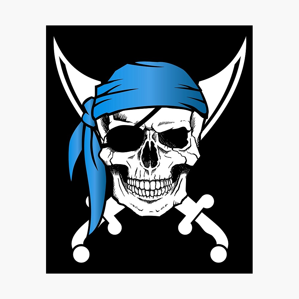 Pirates King Of The Pirates T shirt Design . Skull in pirate bandana with  knife in mouth.