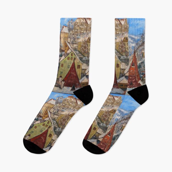 Item preview, Town in Romania vintage painting art designed and sold by Vintage Designs +.