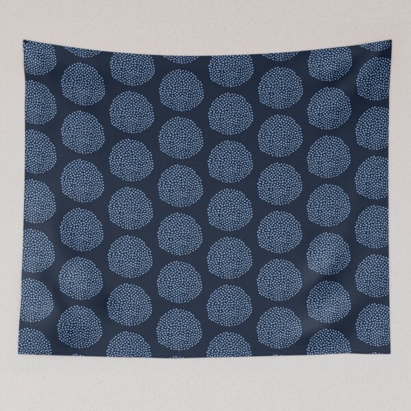 Item preview, Indigo blue hand drawn seed circle pattern.  designed and sold by Limolida.