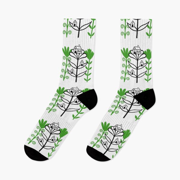 Item preview, Lovely Folktale Homes Sitting on Flowers Digital Illustration (black and green) designed and sold by wariana.