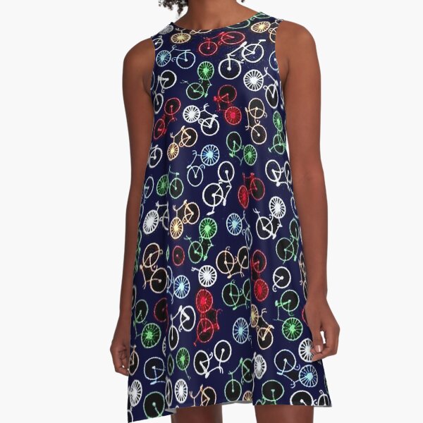 BICYCLES GALORE: Vintage Multiple Bike Print A-Line Dress