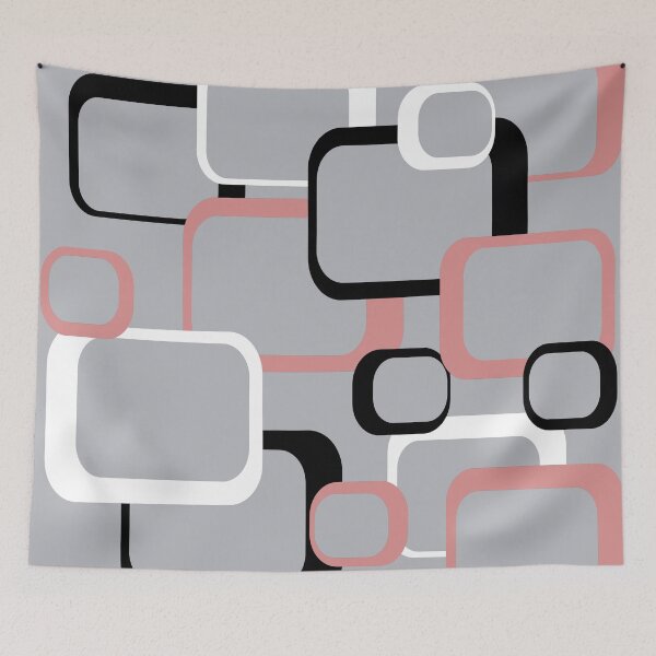 Item preview, Pink White Black Retro Squares Gray Background designed and sold by ValeriesGallery.