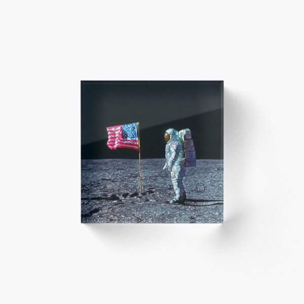 Apollo astronaut and American Flag on the Moon Acrylic Block