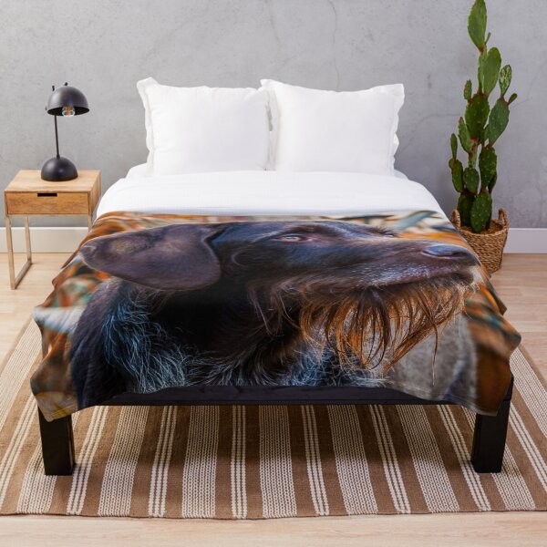 German Wirehaired Pointer Portrait Throw Blanket