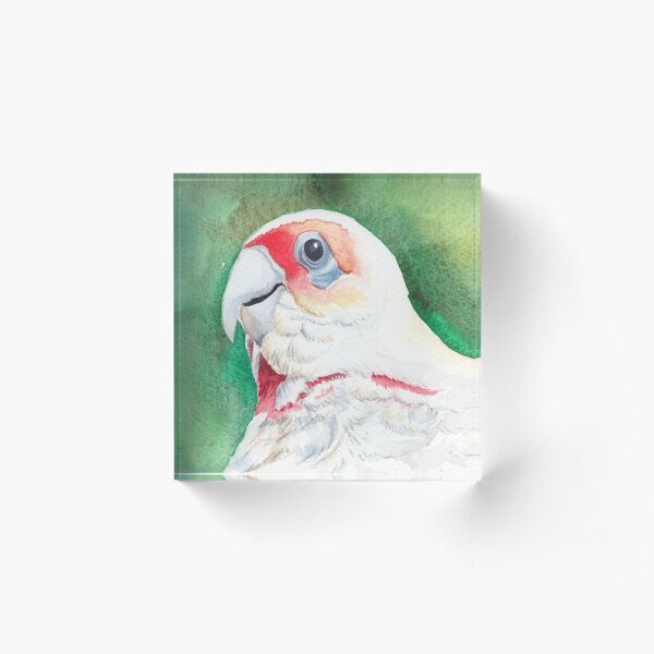Item preview, Long Billed Corella (Cockatoo parrot) watercolour painting of Australian bird designed and sold by Zoya Makarova.