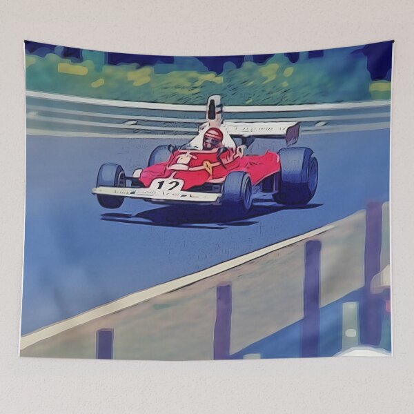Item preview, Retro Ferrari F1 at Nordschleife Poster – Classic Green Hell Racing Art designed and sold by Road To Track.