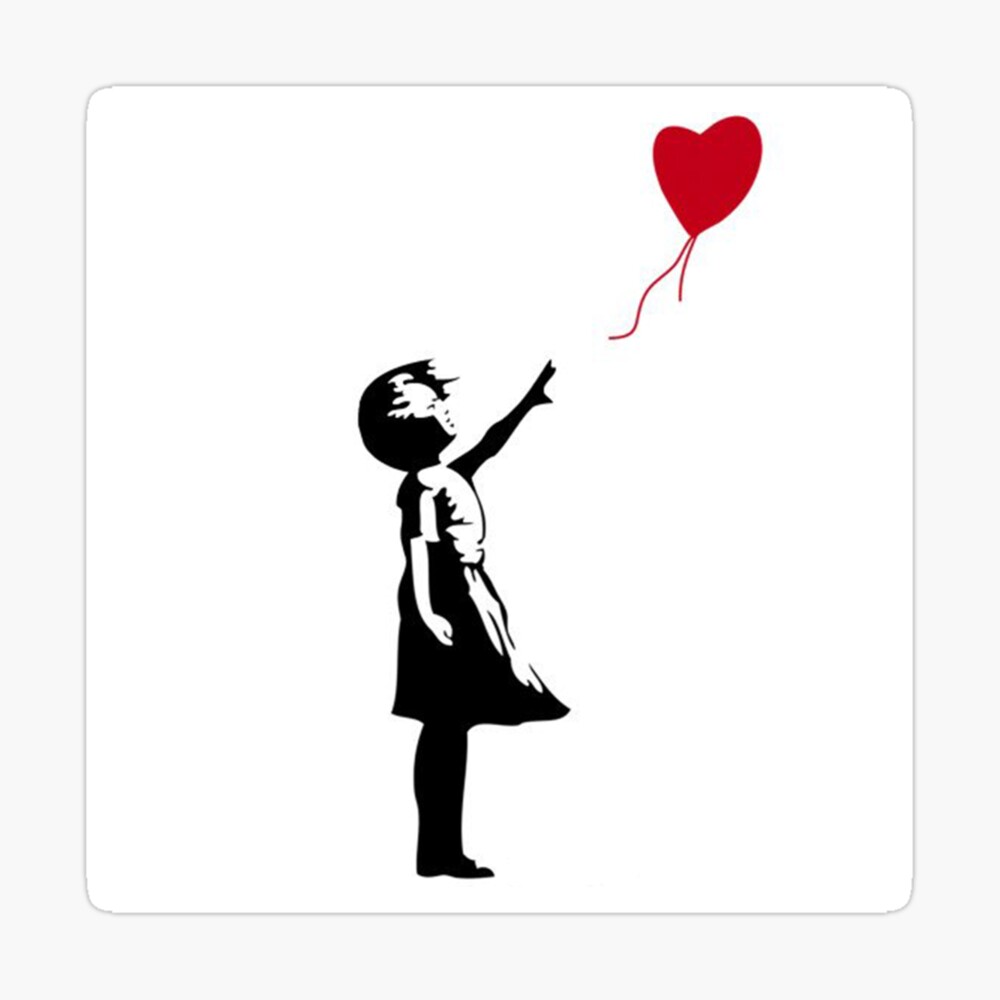 postcard size Block Mounted Print Banksy Love Heart Balloon Girl portrait Graffiti 6 X 4 