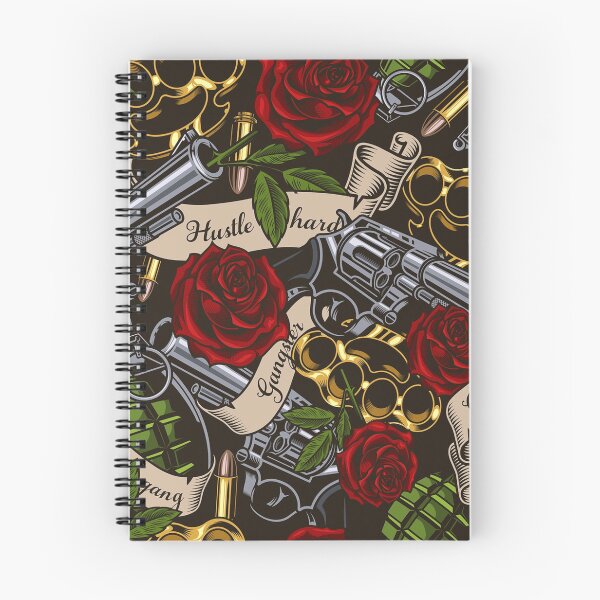Item preview, Retro Skull Hustle Hard Gangster Swag Gang Guns Roses Grenades Brass Knuckles Bullets Tattoo Pattern designed and sold by RetroSkullArt.