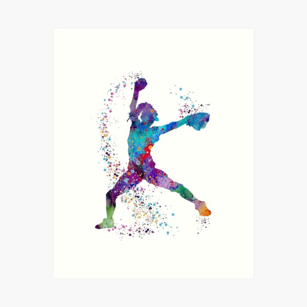 Aperçu de l'œuvre Fille lanceur de baseball aquarelle colorée créée et vendue par LotusGifts.