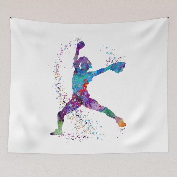 Item preview, Girl Baseball Pitcher Colorful Watercolor designed and sold by LotusGifts.