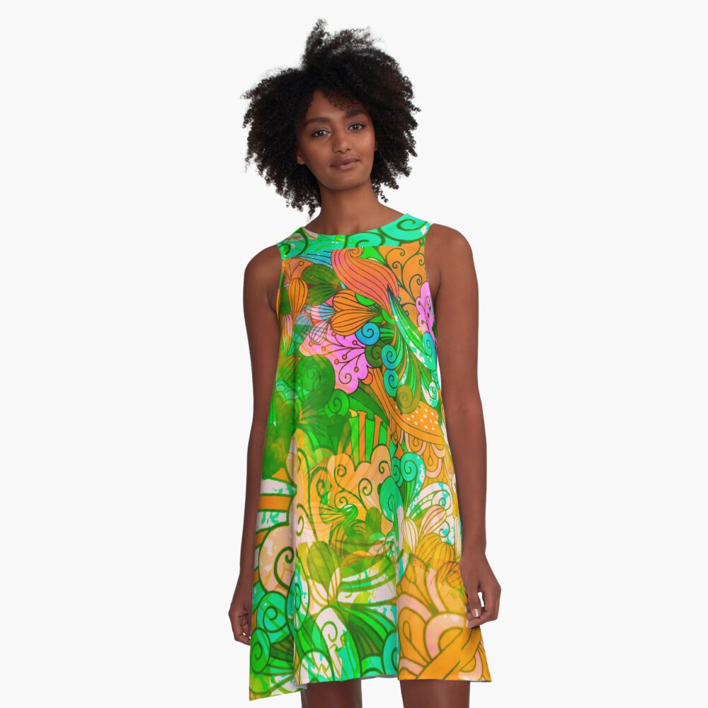 Funky Retro Psychedelic Groovy Design A-Line Dress