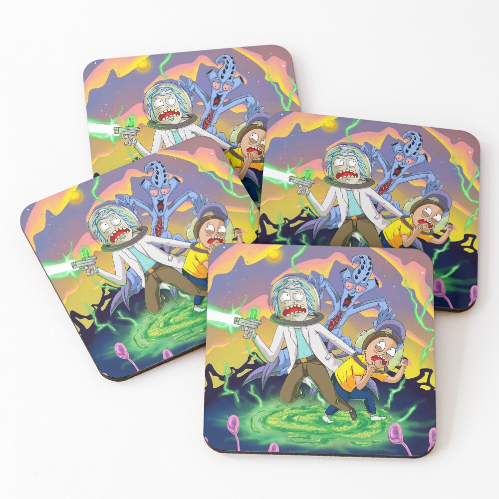 Rick and Morty™ run away from chasing monsters Coasters (Set of 4)