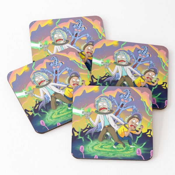 Rick and Morty™ run away from chasing monsters Coasters (Set of 4)