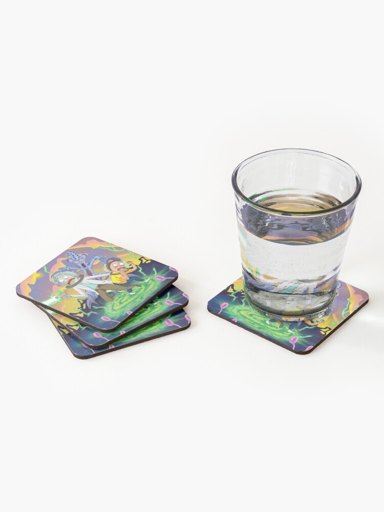 Alternate view of Rick and Morty™ run away from chasing monsters Coasters (Set of 4)