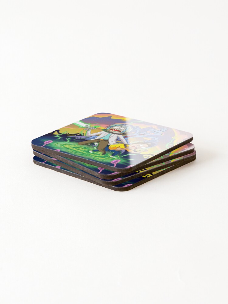 Alternate view of Rick and Morty™ run away from chasing monsters Coasters (Set of 4)