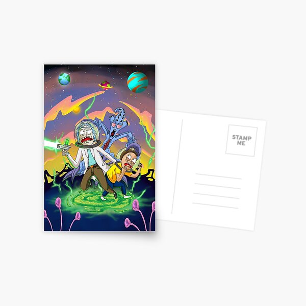 Rick and Morty™ run away from chasing monsters Postcard