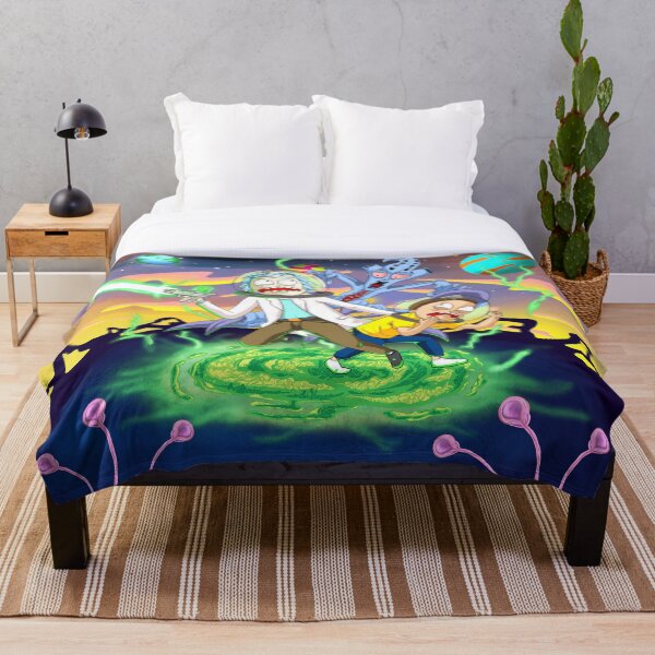 Rick and Morty™ run away from chasing monsters Throw Blanket