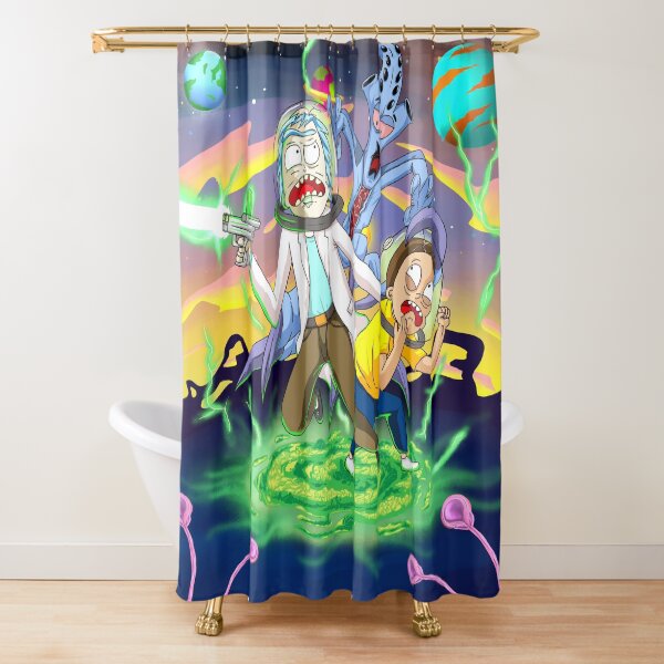 Rick and Morty™ run away from chasing monsters Shower Curtain