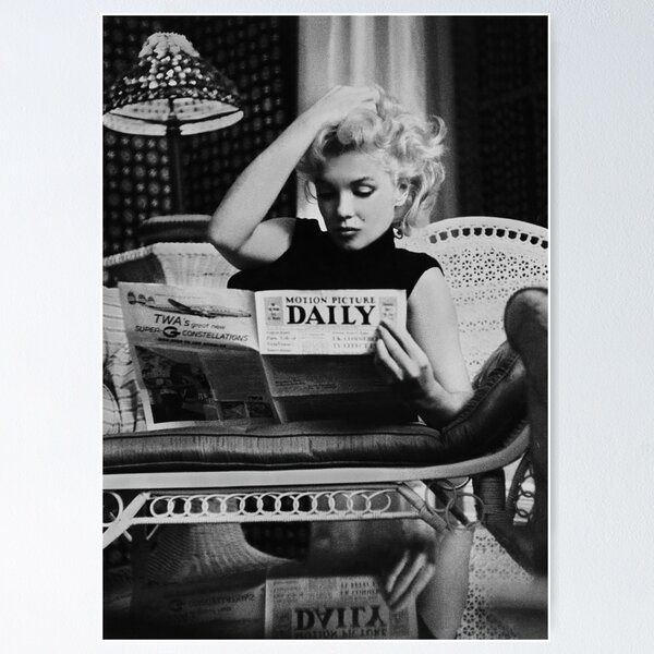 Marilyn Monroe Reading Newspaper, Retro Black and White Photograph Poster