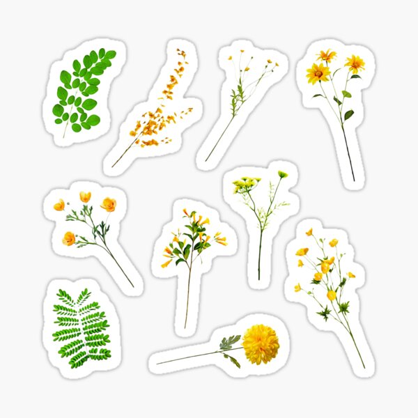 yellow flower and green leaf and floral pattern sticker sheet set collection bundle pack 2 sticker by neon wolf redbubble