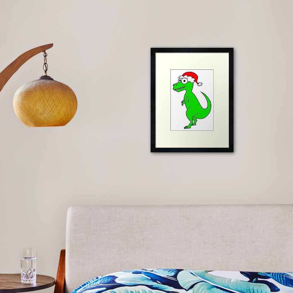 Cute Christmas T-Rex - on white Framed Art Print