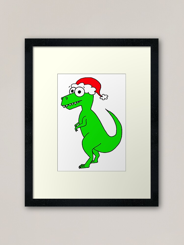 Alternate view of Cute Christmas T-Rex - on white Framed Art Print
