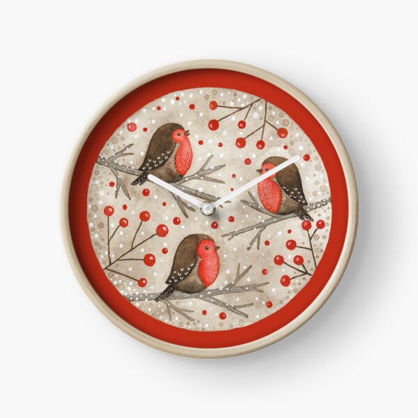 Robins and red berries Clock