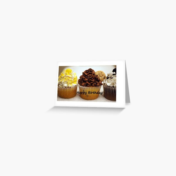 Three Cupcakes Happy Birthday Hooray! Greeting Card