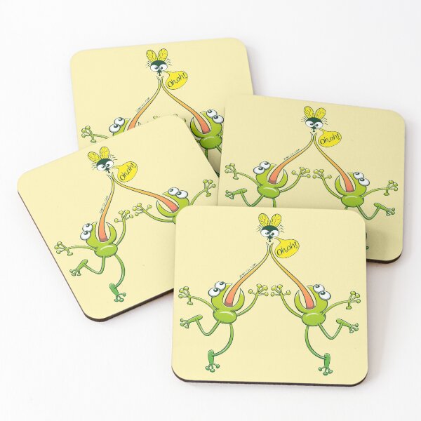Item preview, Two green frogs stuck their tongues when trying to hunt the same fly designed and sold by Zoo-co.