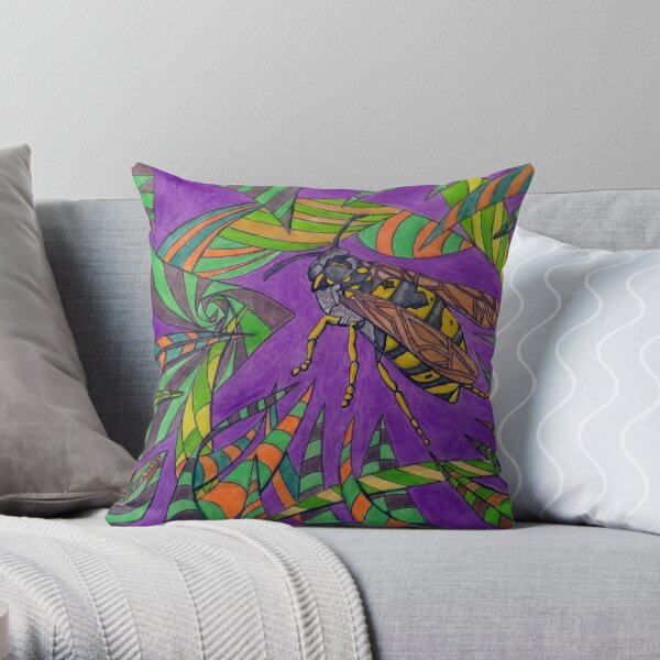 480 - THE LAST WASP OF THE YEAR - DAVE EDWARDS - MIXED MEDIA - 2019 Throw Pillow