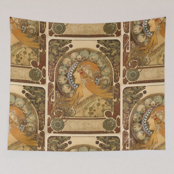Item preview, Zodiac Lady Art nouveau vintage art - Alphonse Mucha designed and sold by Vintage Designs +.