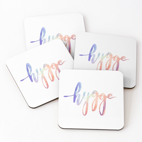 Item preview, Hygge in violet and orange watercolor hand lettering designed and sold by Purealism.