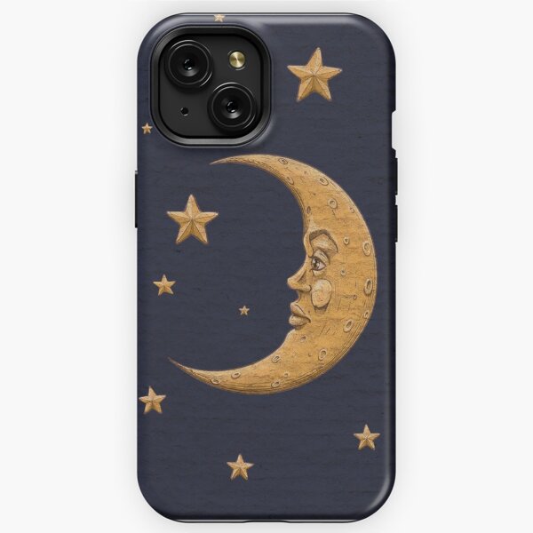 Vintage Gold Moon And Stars on Blue