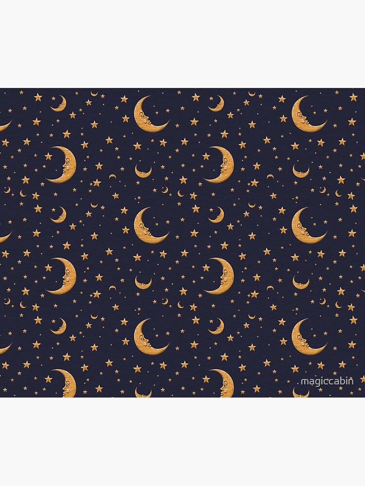 Vintage Gold Moon And Stars on Blue by magiccabin