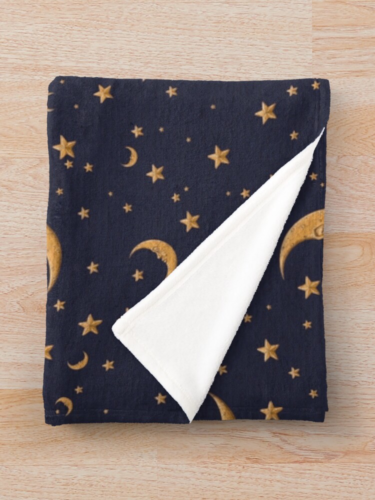 Alternate view of Vintage Gold Moon And Stars on Blue Throw Blanket