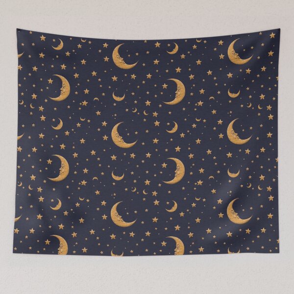 Item preview, Vintage Gold Moon And Stars on Blue designed and sold by magiccabin.