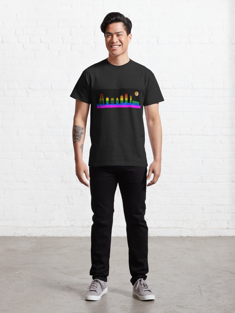 Thumbnail 3 of 7, Classic T-Shirt, Dallas Skyline Rainbow Flag Supermoon - LGBTQ designed and sold by Warren Paul Harris.