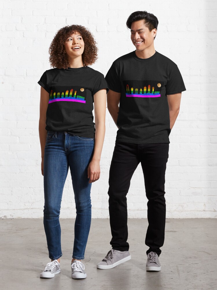 Thumbnail 1 of 7, Classic T-Shirt, Dallas Skyline Rainbow Flag Supermoon - LGBTQ designed and sold by Warren Paul Harris.