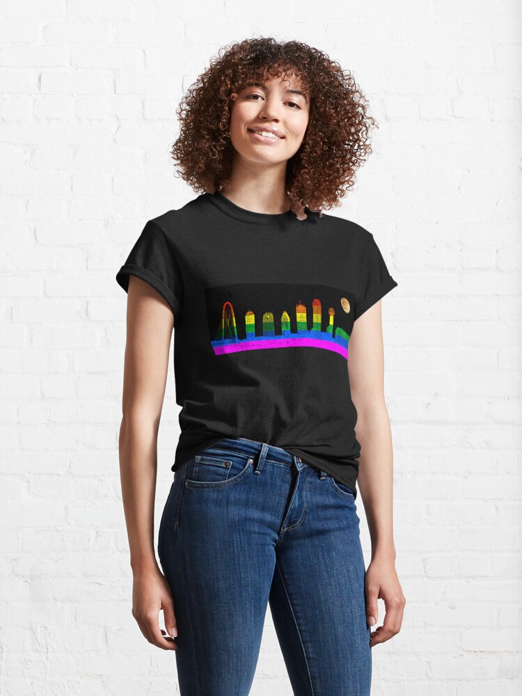 Thumbnail 4 of 7, Classic T-Shirt, Dallas Skyline Rainbow Flag Supermoon - LGBTQ designed and sold by Warren Paul Harris.