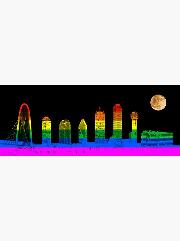 Artwork view, Dallas Skyline Rainbow Flag Supermoon - LGBTQ designed and sold by Warren Paul Harris