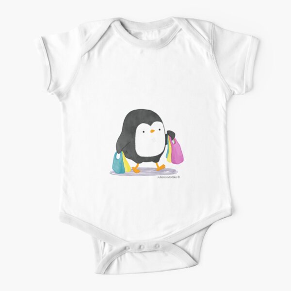 Penguins love shopping! Short Sleeve Baby One-Piece