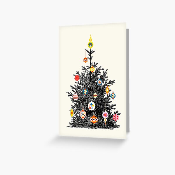 Retro Decorated Christmas Tree - illustration Greeting Card