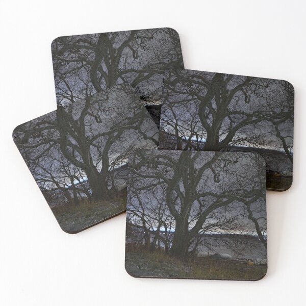 Item preview, The old tree by the lake with the first snow and a cloudy night designed and sold by Jouko Lehto Photography.