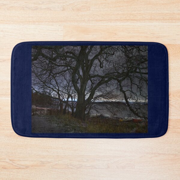 Item preview, The old tree by the lake with the first snow and a cloudy night designed and sold by Jouko Lehto Photography.