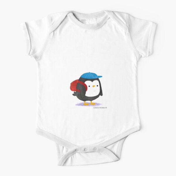 Jimmy Penguin goes to school Short Sleeve Baby One-Piece