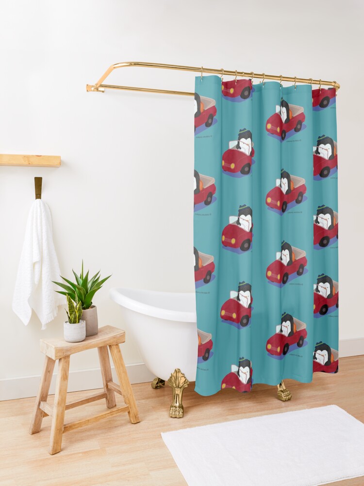 Alternate view of Steve loves driving his car Shower Curtain